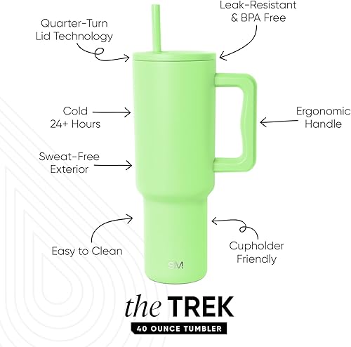 Miniatura 63 de Simple Modern Colección Trek Vaso de 40 fl oz con asa y tapa con popote, botella de agua reutilizable de acero inoxidable, aislada, de viaje, apta