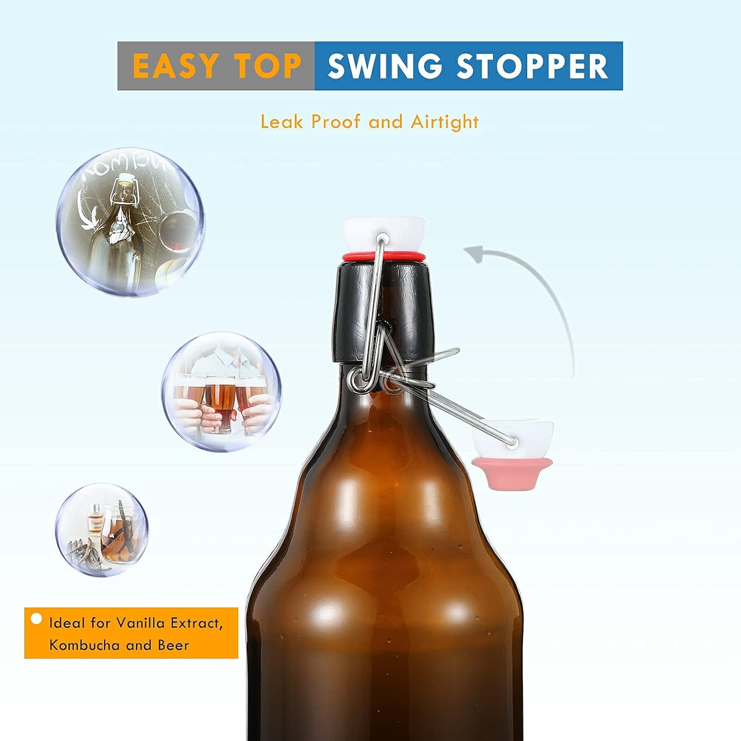 YEBODA 32 oz Amber Glass Beer Bottles for Home Brewing with Flip Caps, Case of 4 - Image 4