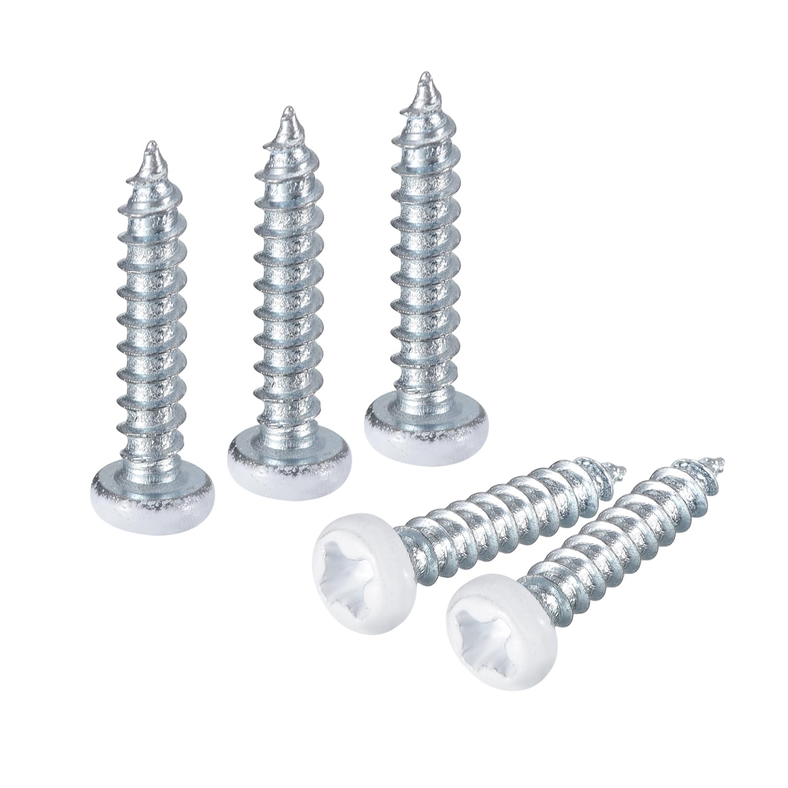 uxcell 50Pcs M2.5 x 12mm White Pan Head Self Tapping Screws Carbon Steel Phillips Wood Screws for Woodworking, White Blue