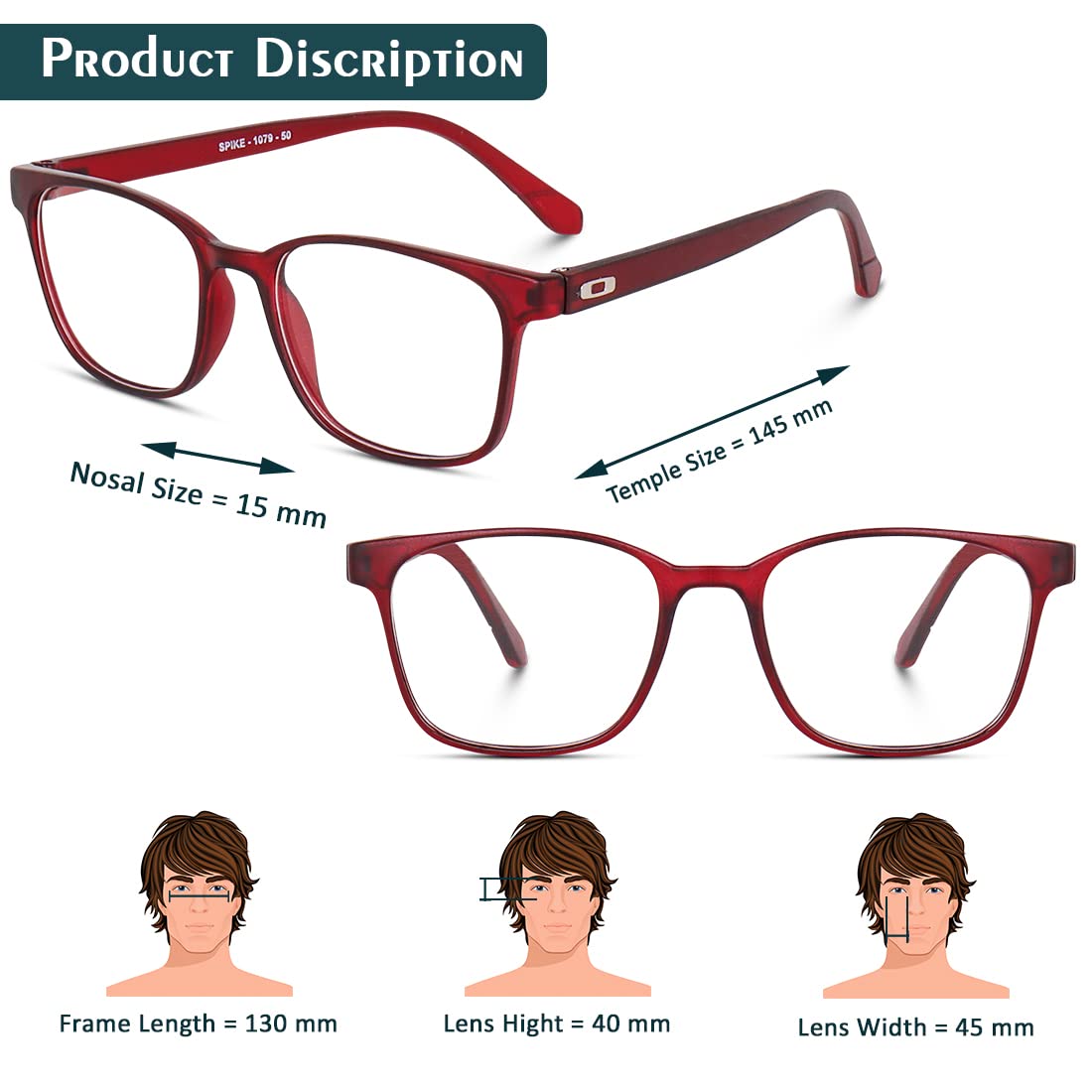 Eymen I Classic Non Prescription Clear Lens Glasses for Women Men Square Frame Eyeglasses Multiple Shades (Red) - Image 5 thumbnail