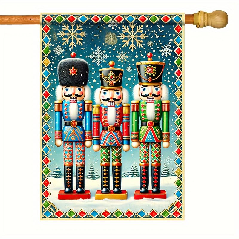 Image of BlissYard Christmas Nutcracker Soldiers Garden Flag 12x18 Inch Polyester | Double sided polyester, Christmas nutcracker soldiers snowflakes design, classic holiday decor for porch and yard