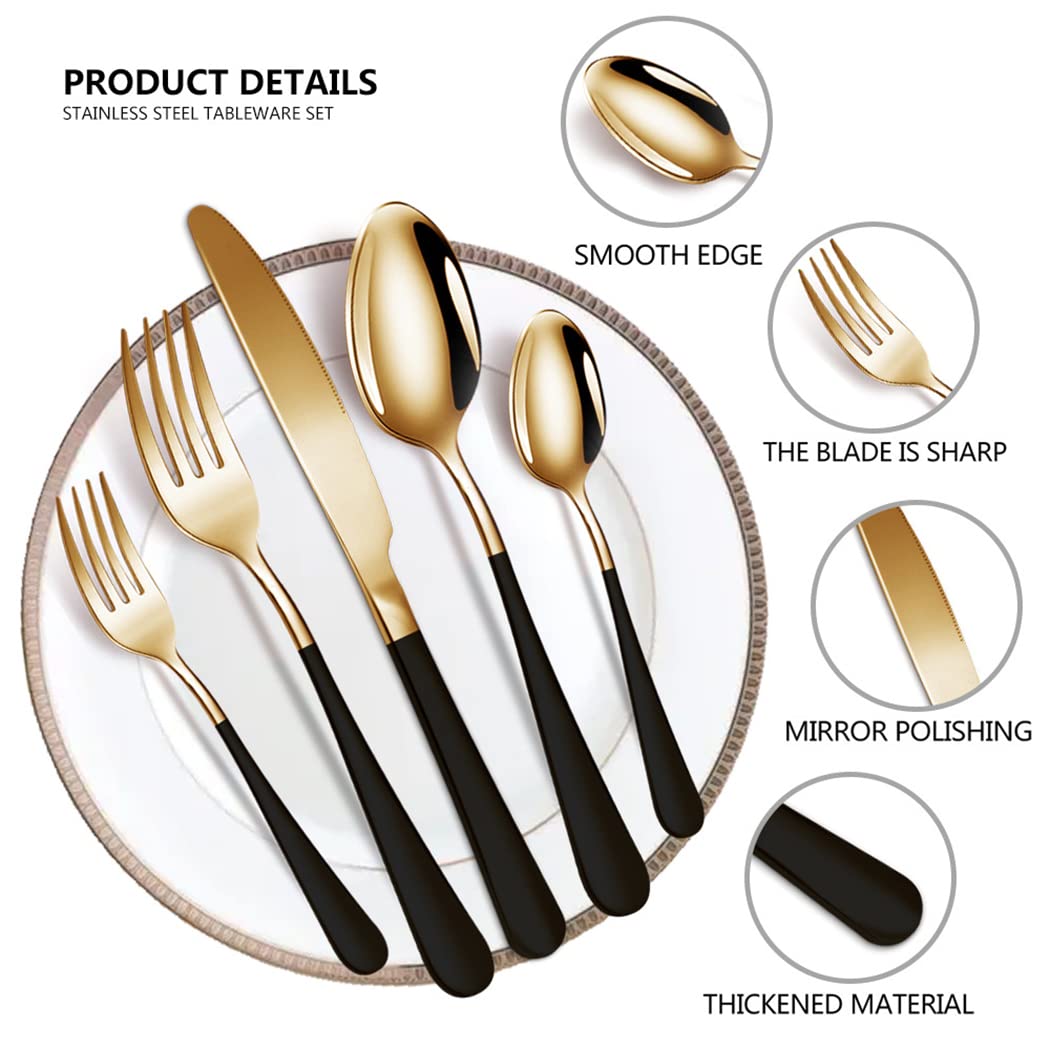 XIAOYU 30-teiliges Besteck-Set für 6 Personen, Edelstahl-Besteck-Set mit mattem Griff, Messer-Gabel-Löffel-Set, für Zuhause, Restaurant, Wohnung, Schwarz