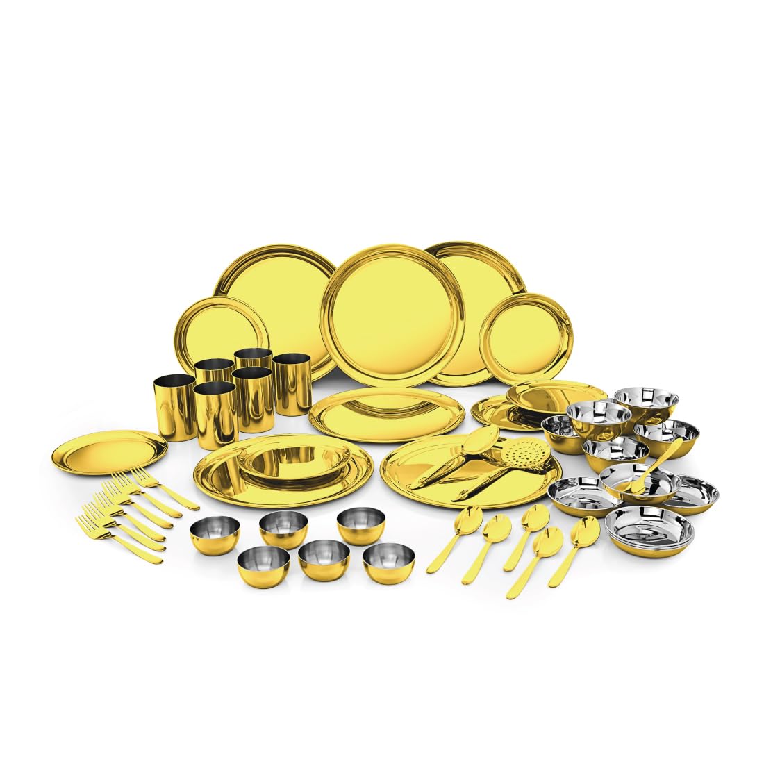 Shri & Sam Stainless Steel Shagun Dinner Set (50 Pcs Set Gold)