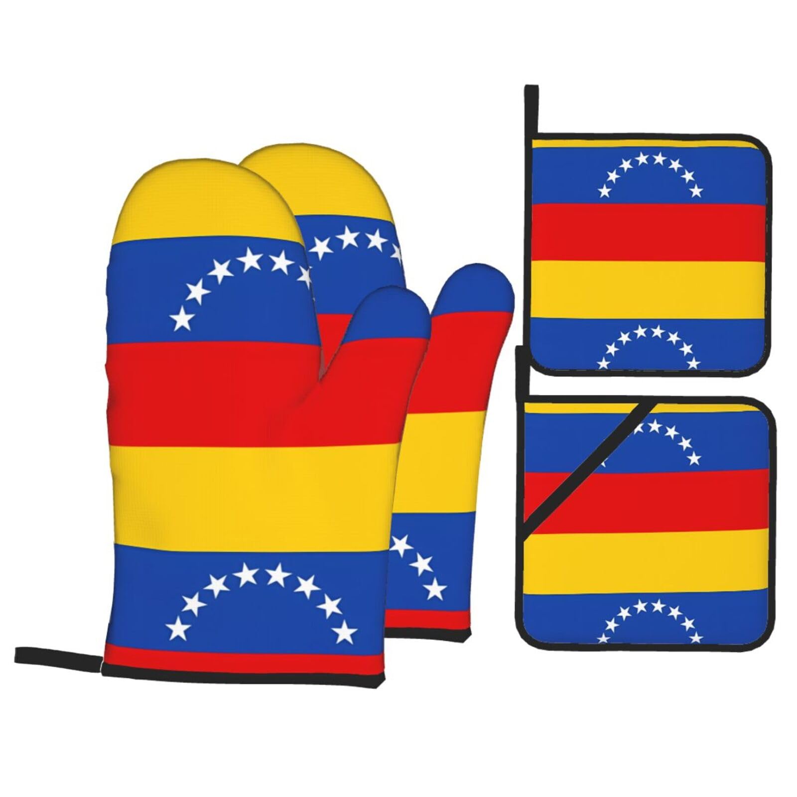 HJFCZH Flag of Venezuela Prints Kitchen Throw Set: Durable Oven Layers with Waterproof Polyester – 4 Piece Heat Protection System