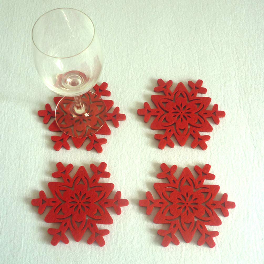 Luxshiny Christmas Coasters Set of 8 Red Felt Cup Mats Round Heat Resistant Non-Slip Drink Coasters for Festive Table Decoration and Home Use - Image 4