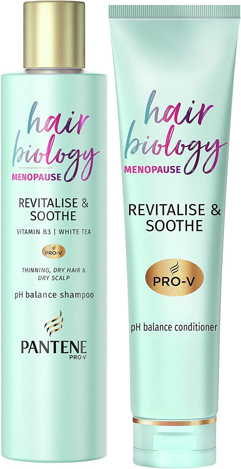 Pantene Menopause Shampoo & Conditioner, Hair Thickening, for Dry Hair and Scalp, Anti Hair Loss Care, Densifies Thinning Hair, Vitamin B3 & White Tea, Shampoo 250 ml, Conditioner 160 ml