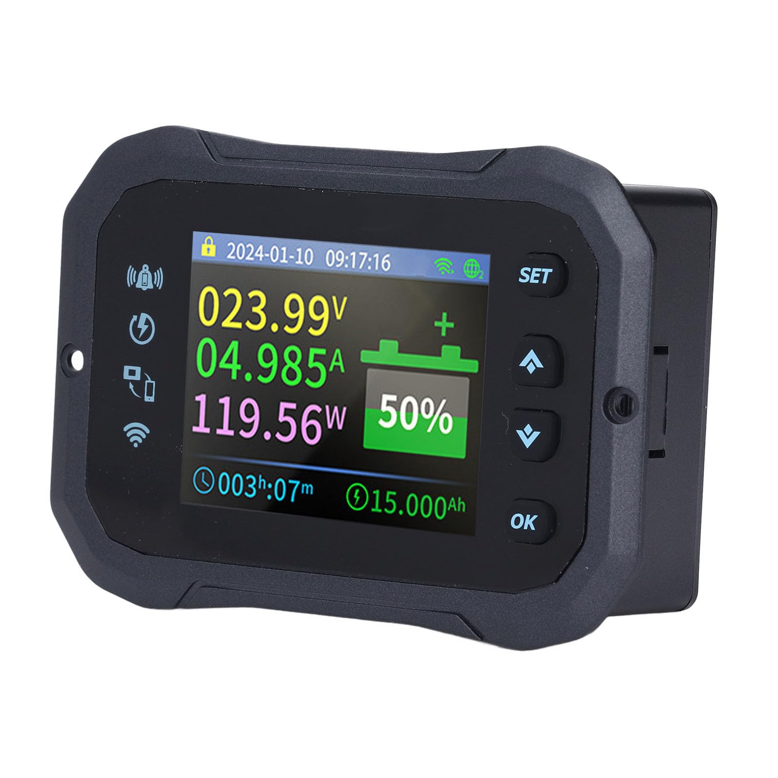 Hyuduo Miernik Coulomba KM110F WiFi, Monitor Akumulatora ABS z Monitorowaniem w Czasie Rzeczywistym dla Akumulatorów NiMH RV LFP 10-100 V 100 A Miernik Mocy do Użytku na Kempingu i Poza siecią