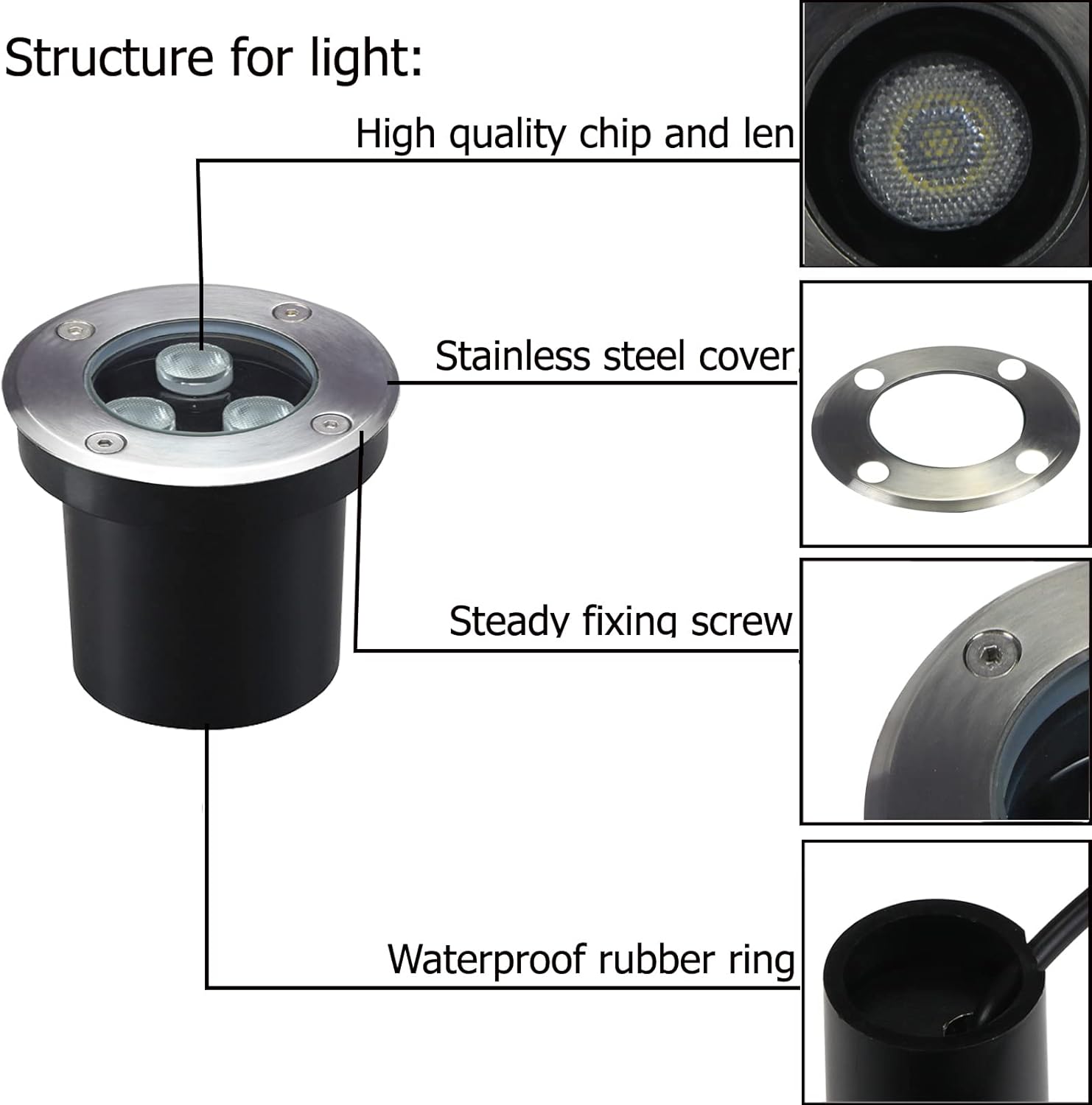 3W Well Lights Landscape LED in Ground,Diameter 4 Inches,High Voltage 110V 120V,Outdoor Landscaping Lights Wired,White 6500K,Waterproof IP67,for Pathway,Yard,Deck,Garden,Pack of 4