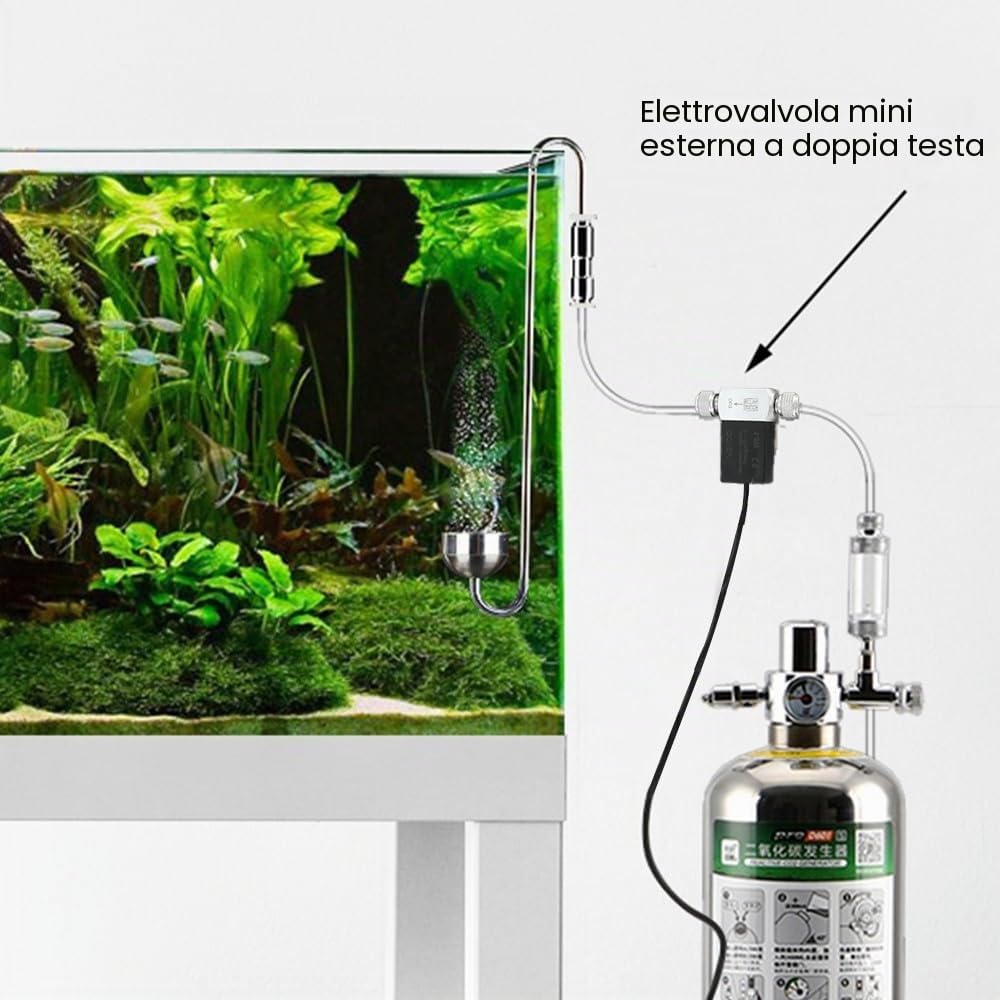 DONGKER Valvola solenoide di CO2 con controller temporizzazione, DC 12 V, testa singola/doppia acquario, regolatore di CO2, valvola temporizzata, per la crescita di piante acquatiche ed erba