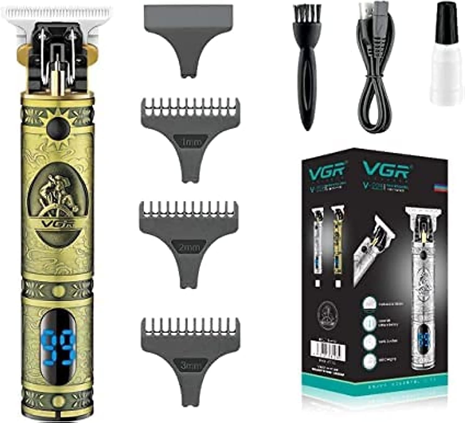 showkah® VGR V-228 Digital Display 1500mAh Rechargeable Bald Head Hair Clipper Electric Hair Trimmer Cordless Shaver Trimmer For Men Hair Cutting Machine (Gold)
