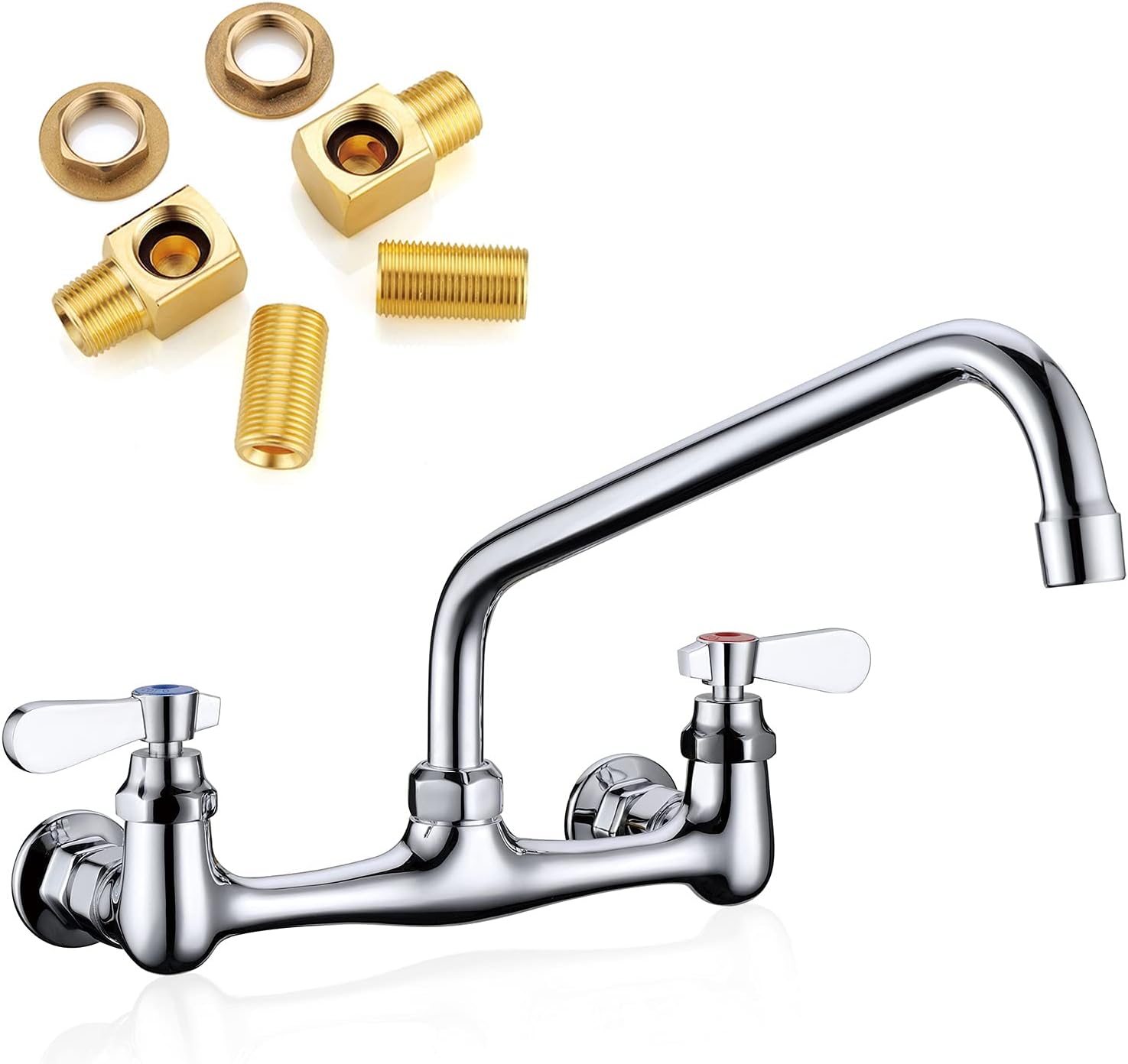 Wall Mount Faucet 8 Inches Center Commercial Kitchen Faucet, 12 Inches Swivel Spout Wall-Mount Utility Sink Faucets, 2 Handle Wall Mounted Faucets for Kitchen Laundry Room Restaurant