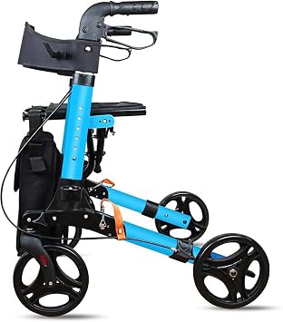 Folding Walking Frame, Walker with Seat for Elderly - Easy Folding Senior Walker with Padded Backrest - Lightweight Mobility Walking Aid for Adult Elderly, Aluminum Frame