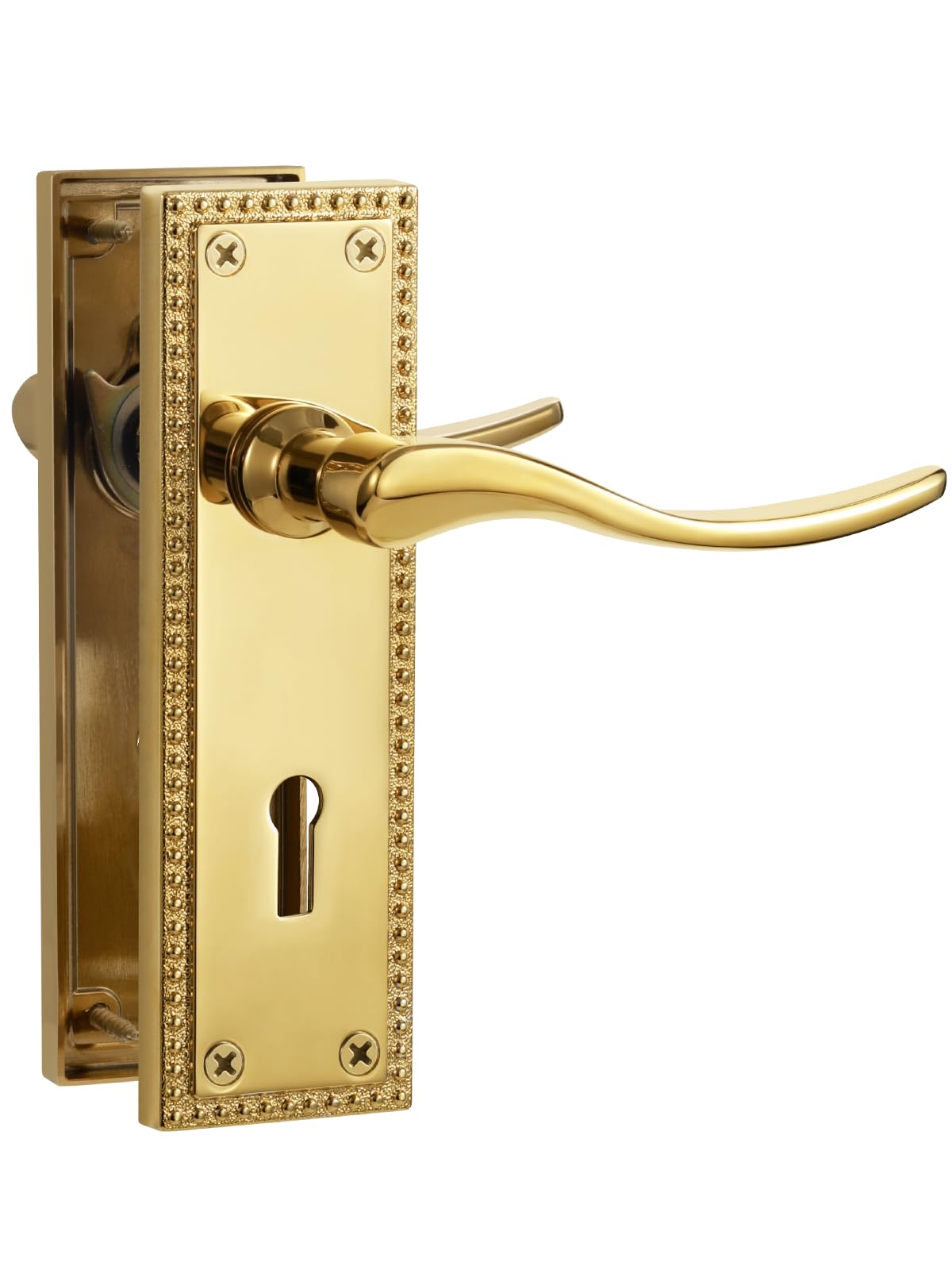 SORWDUERM 1 Pair Victorian Scroll Pvd Gold Internal Door Handles,Short Lock Lever Set for Interior Wooden Doors,Fits Standard UK Door,Zinc Alloy