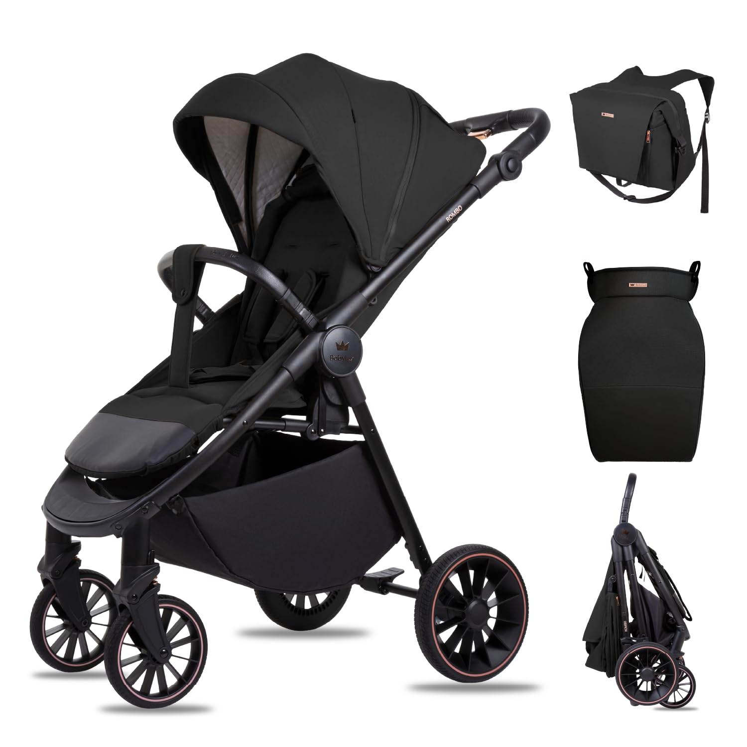 Babylux Passeggino Leggero da Viaggio ROMBO con Funzione Reclinabile, Onyx | Passeggino Pieghevole, Manubrio Telescopico, Ripiegabile In Modo Compatto, Borsa Per Pannolini E Viaggio E Altri Accessori