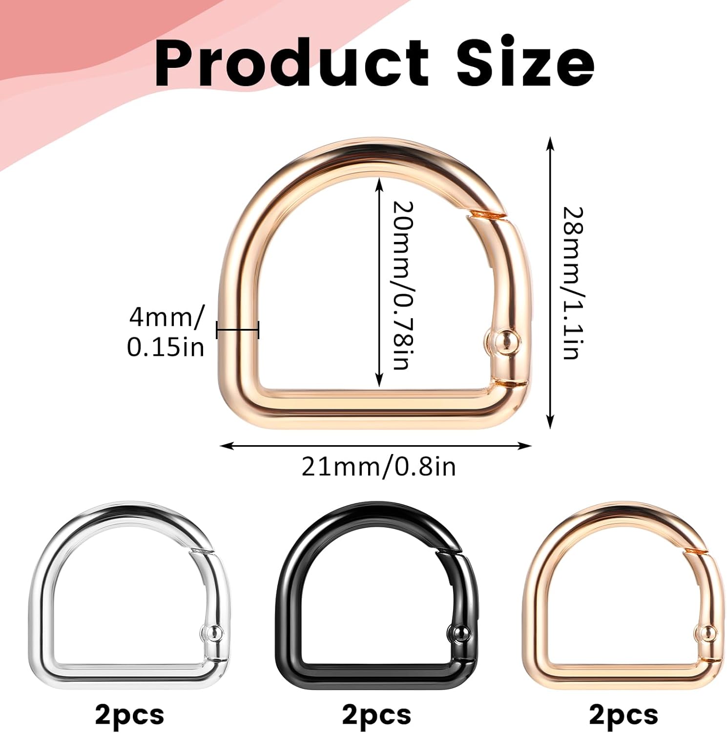 Amabro 6PCS D Ring Spring Key Hooks, 1inch Keyring Clip Buckles Multicolor D Ring Buckle for Purse Keychain Hardware Pets Collar Accessories - Image 3