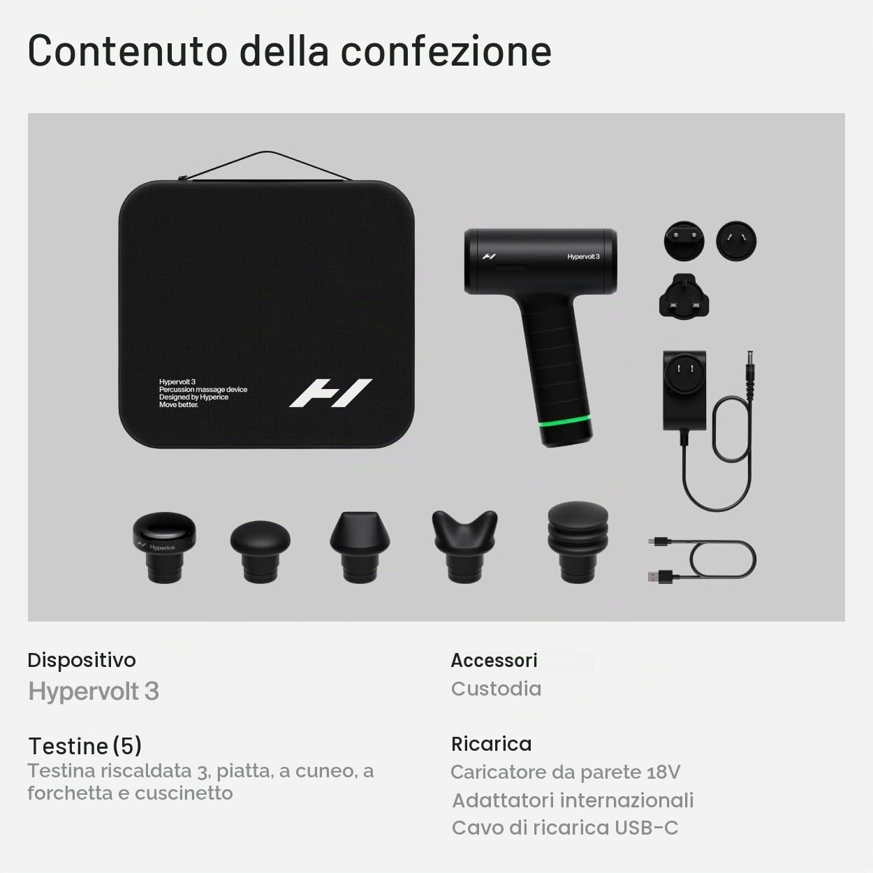 Hyperice Hypervolt 3 – Pistola per massaggio a percussione portatile con tecnologia QuietGlide | 5 velocità, 5 testine intercambiabili