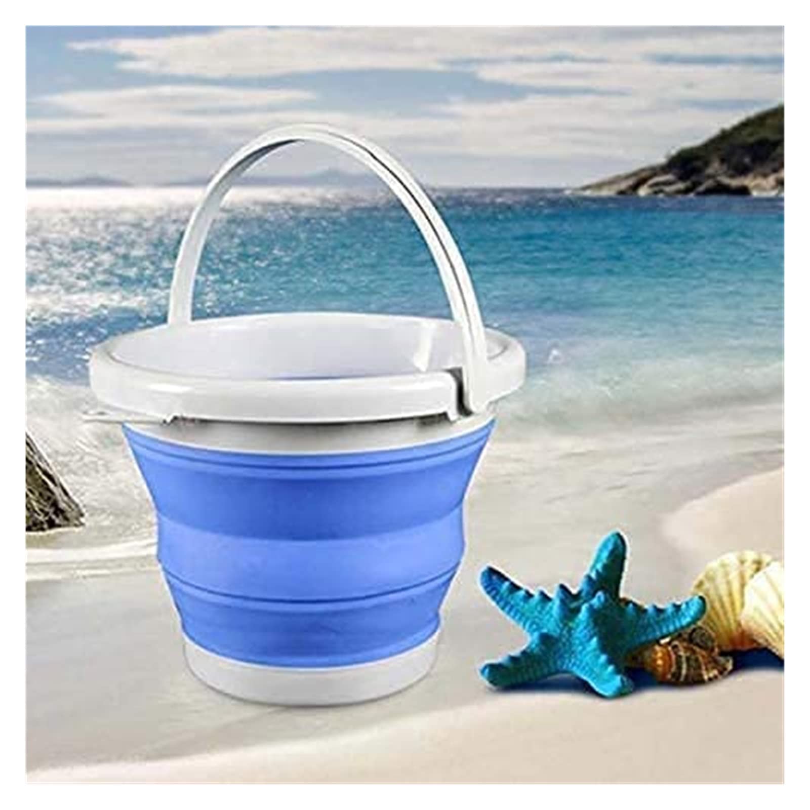 Tragbarer Falteimer, faltbar, for Tourismus, Outdoor, Falteimer mit Deckel, Angeln, Camping, Autowascheimer, Outdoor, Camping, Orange, 5 l, tragbar (Farbe: Orange) (blau) (Farbe: Blau)