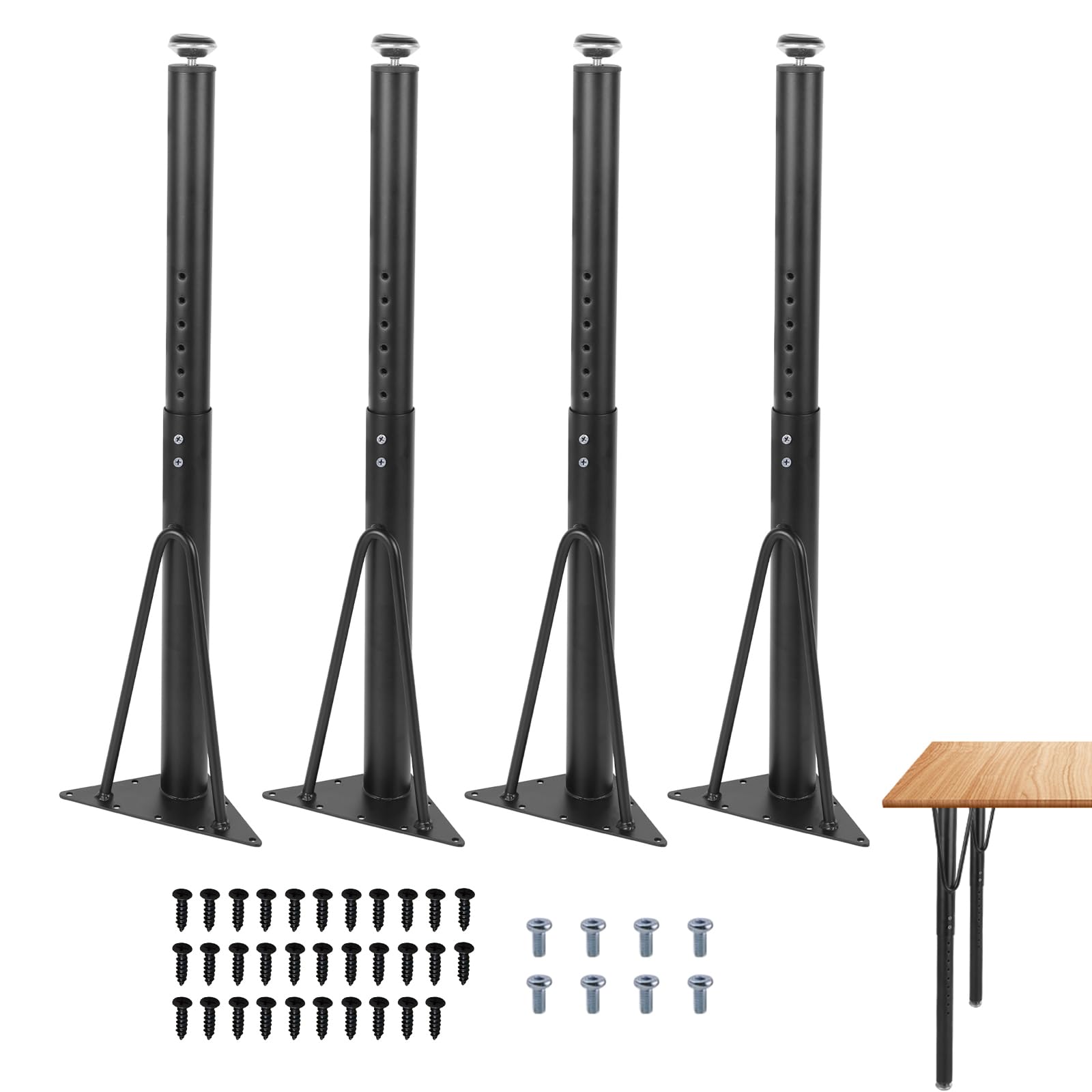 4 Patas de Mesa Ajustables, 50-75 cm, Patas de Mesa Ajustables en Altura, Metal Negro de 4 cm de diámetro, Patas cilíndricas Ajustables para Muebles, para Escritorio, Mesa de Comedor, Armario