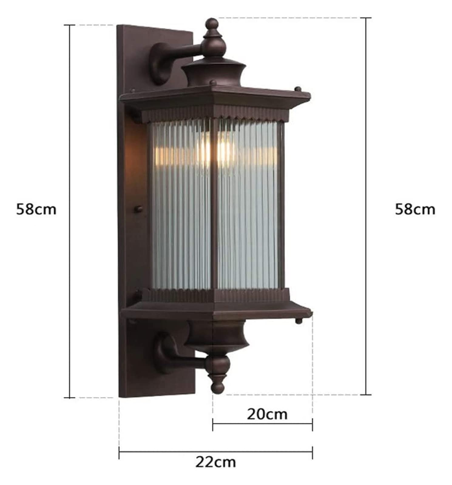 Courtyard Light Square 1-Lumière Mur Lanterne en Verre Vintage Extérieur Étanche Applique Murale Anti-Pluie Applique E27 Socket 58cm Lampe Luminaire pour Villa Jardin Patio Terrasse Balcon Comfortable