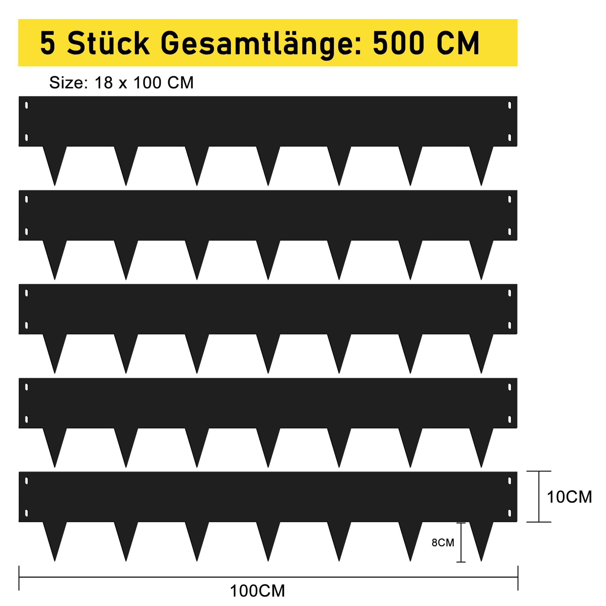 Rasenkante Metall, 100x18cm Flexible Rasenkanten, Beeteinfassung aus Metall - 5 Stück Beetbegrenzung, Beetumrandung, Landschaftskanten Streifen, Mähkante für Garten Hof Einfahrt Terrasse