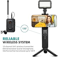 Vista 5 de Movo iVlog8 - Kit de vlogging para iPhone/Smartphone con sistema inalámbrico VHF integrado, luz de video LED, soporte de trípode, equipo de vlog
