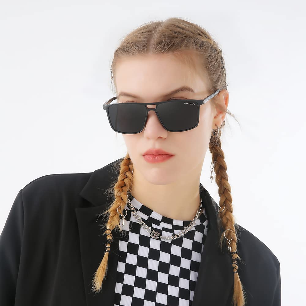 grey jack TR90 Polarized Sunglasses for Men Women Latest Stylish Rectangular Sunglasses | UV Protection | Large Size S2202 1