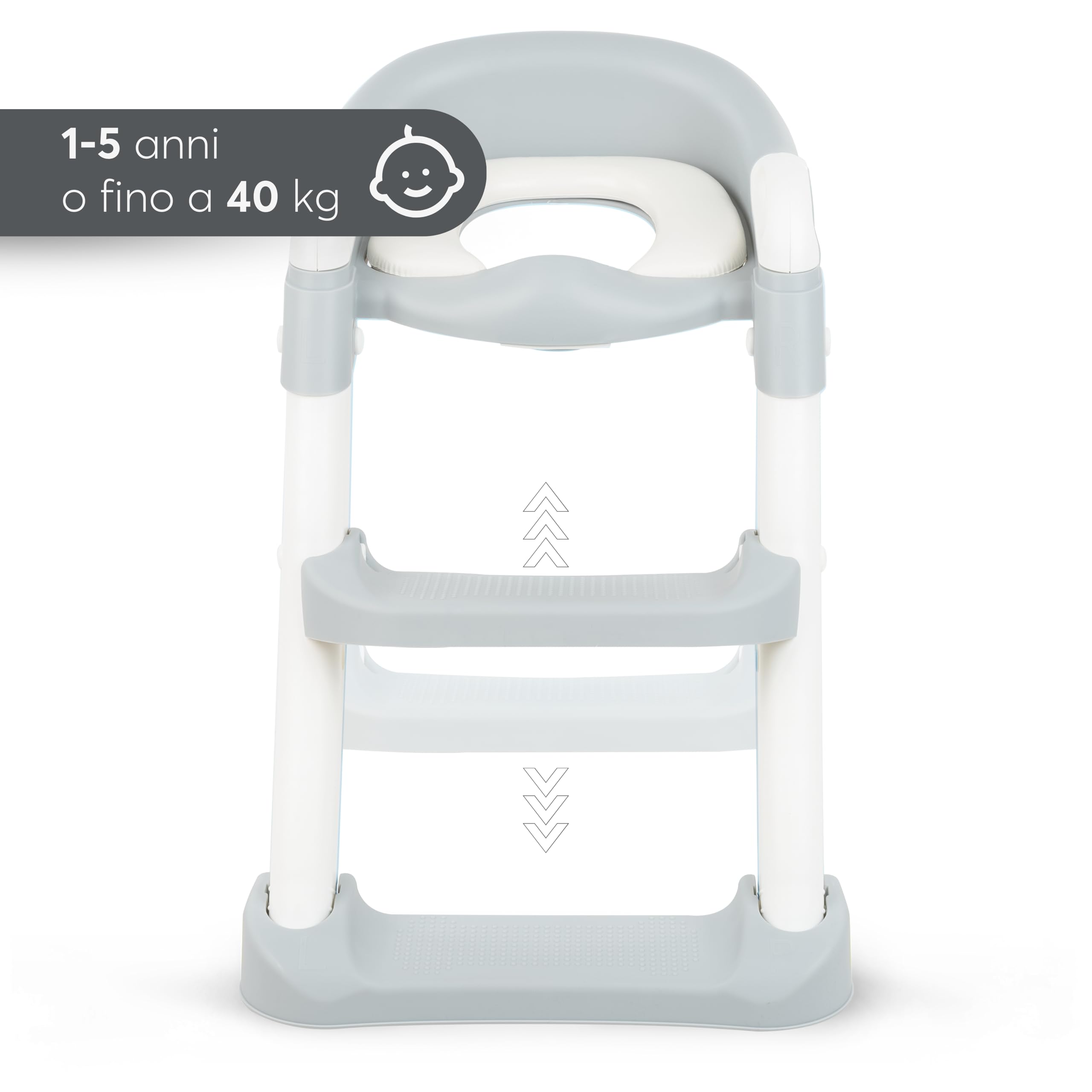 KikkaBoo Riduttore WC bambini con scaletta LEA, Educatore da toilette, Pieghevole e regolabile, Design anatomico, Imbottitura morbida rimovibile, Maniglie, Antiscivolo, 18+ mesi, Grigio