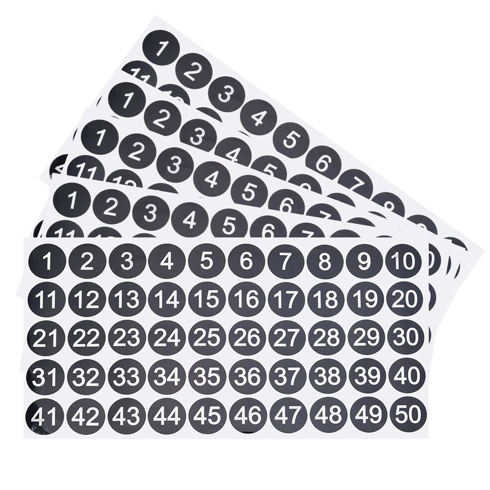 SOFPLATE 500Pcs 10 Sheets Numbers Classroom Stickers Round Sticker Labels with Numbers Bulk 1 Inch 1-50 Black Decal Labels for Office Classroom School Inventory Storage Indoor Outdoor Adult