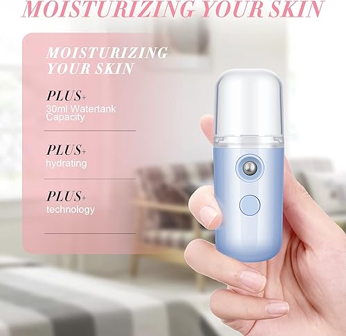 Miniatura 4 de Honoson 2 piezas Nano Facial Mister 1.0 fl oz Mini Humidificador Facial Portátil Rociador Facial USB Recargable Práctica Máquina de Cuidado de la