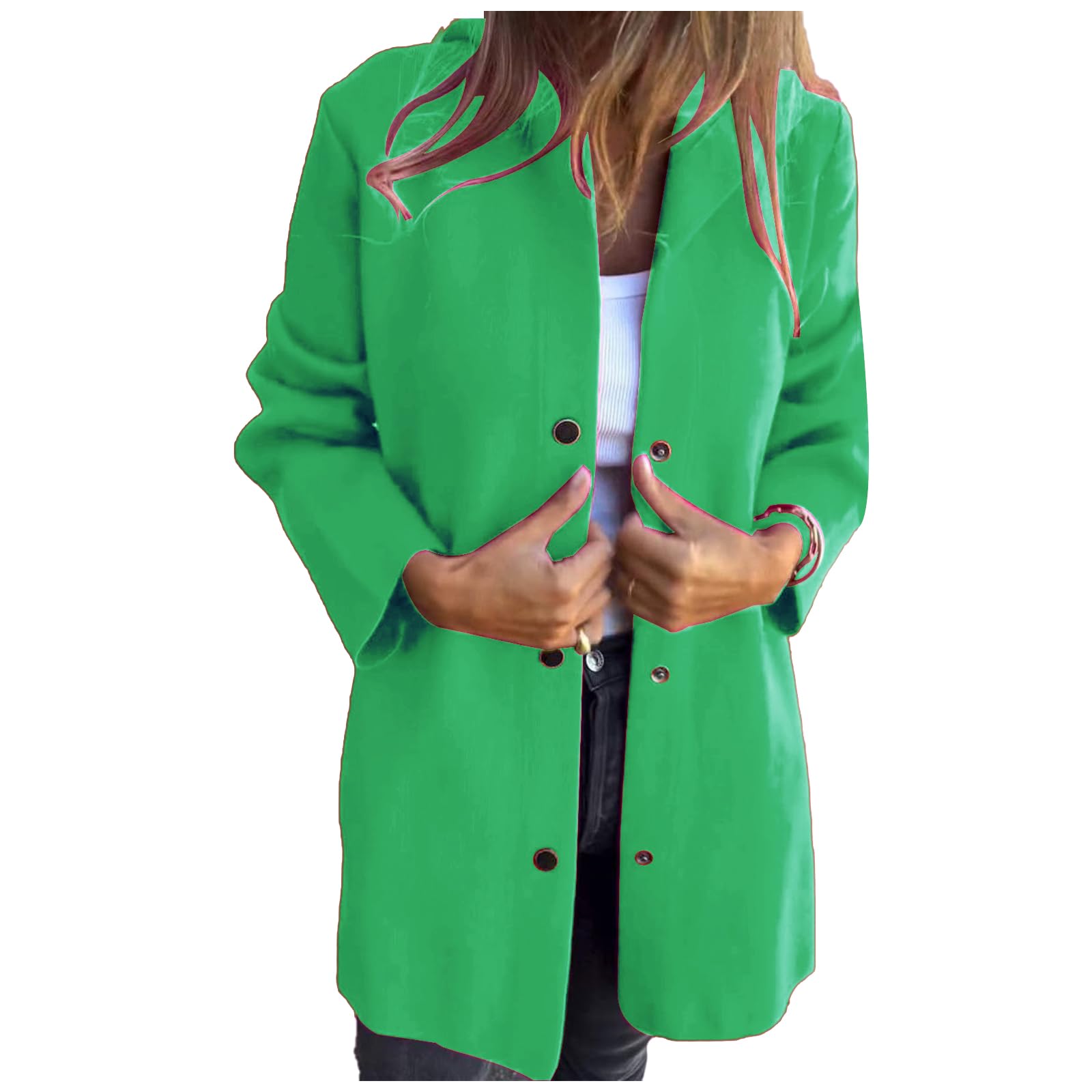 Mmoneyake Casual Jackets for Women Lapel Single Breasted Hooded Jacket Fall Trench Coat Long Sleeve Button Down Shirt