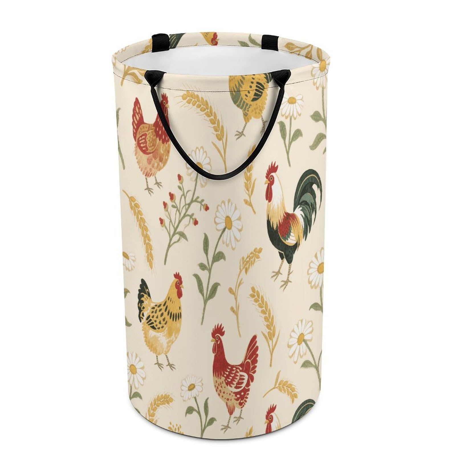 Chicken And Rooster Print Laundry Basket with Handles Large Collapsible Laundry Bag Freestanding Waterproof Clothes Hamper Decor Storage of Dirty Clothe for Family Bathroom 86L