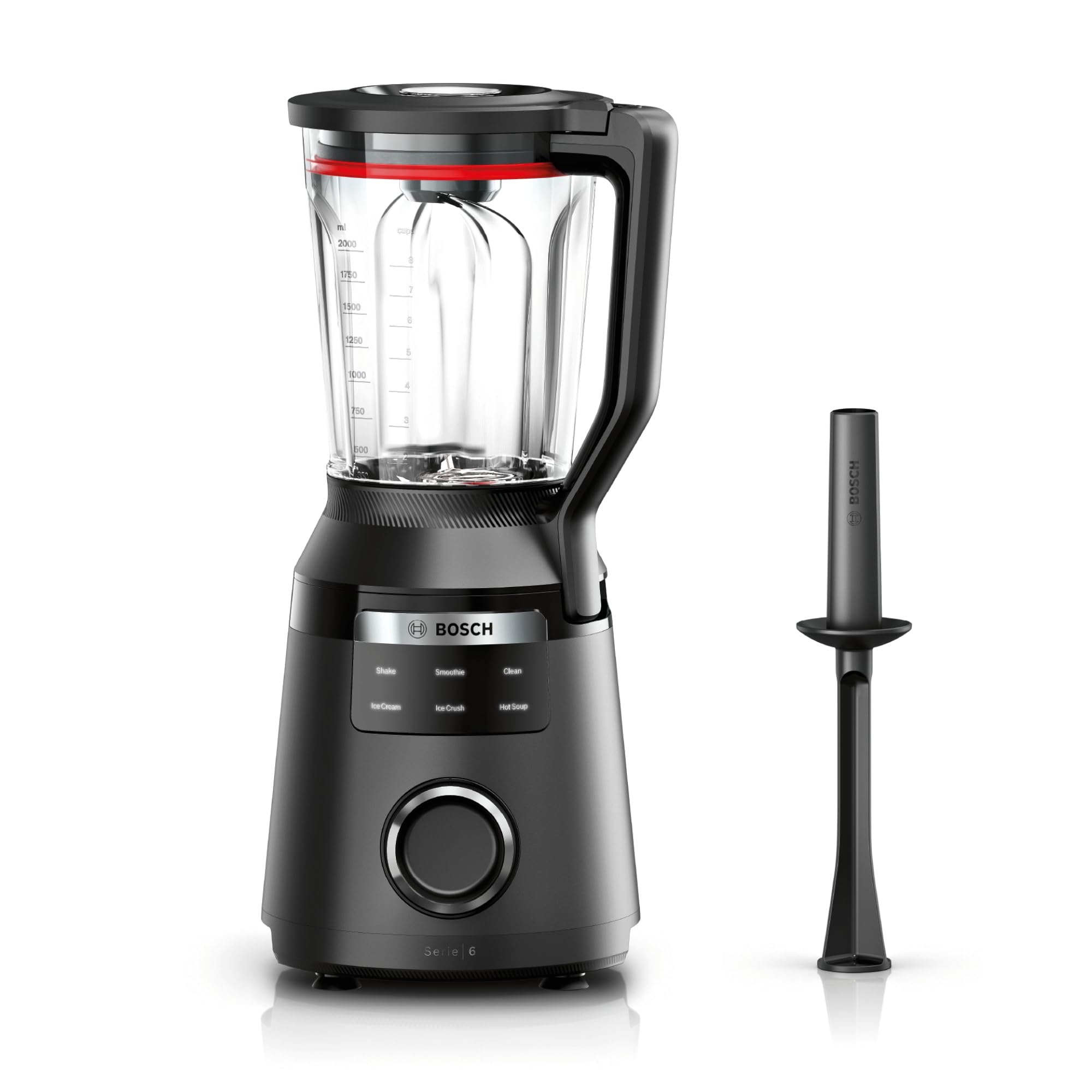 Bosch Hochleistungsmixer, Smoothie Maker, 1800W, VitaPower Serie 6 MMB6652B, 45.000 U-min, Programme für heiße Suppe & Reinigung, 2L, spülmaschinenfeste Teile, Made in Europe, schwarz