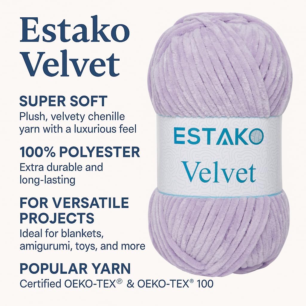 Estako Velvet (3- Skeins Pack) Chenille Blanket amigurumi Yarn for Crocheting and Knitting Super Bulky 3x100 gr (3x132 yds) (1640 - Purple)