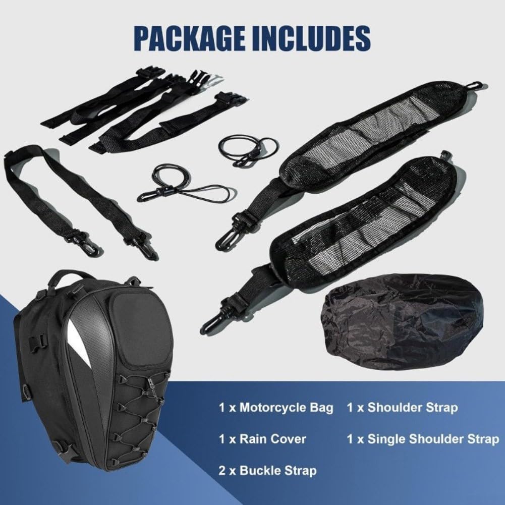 Riflettente Moto Tail Bag Nero Impermeabile | Dimensioni 43,2 x 29 x 20,1 cm, peso leggero 500 g, si adatta alla maggior parte delle biciclette, spostamenti quotidiani
