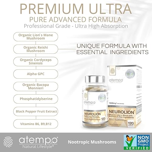 Miniatura 3 de Suplemento de hongo melena de león para la función cerebral, el sistema inmunológico y la claridad mental, con melena de león orgánica, Reishi y