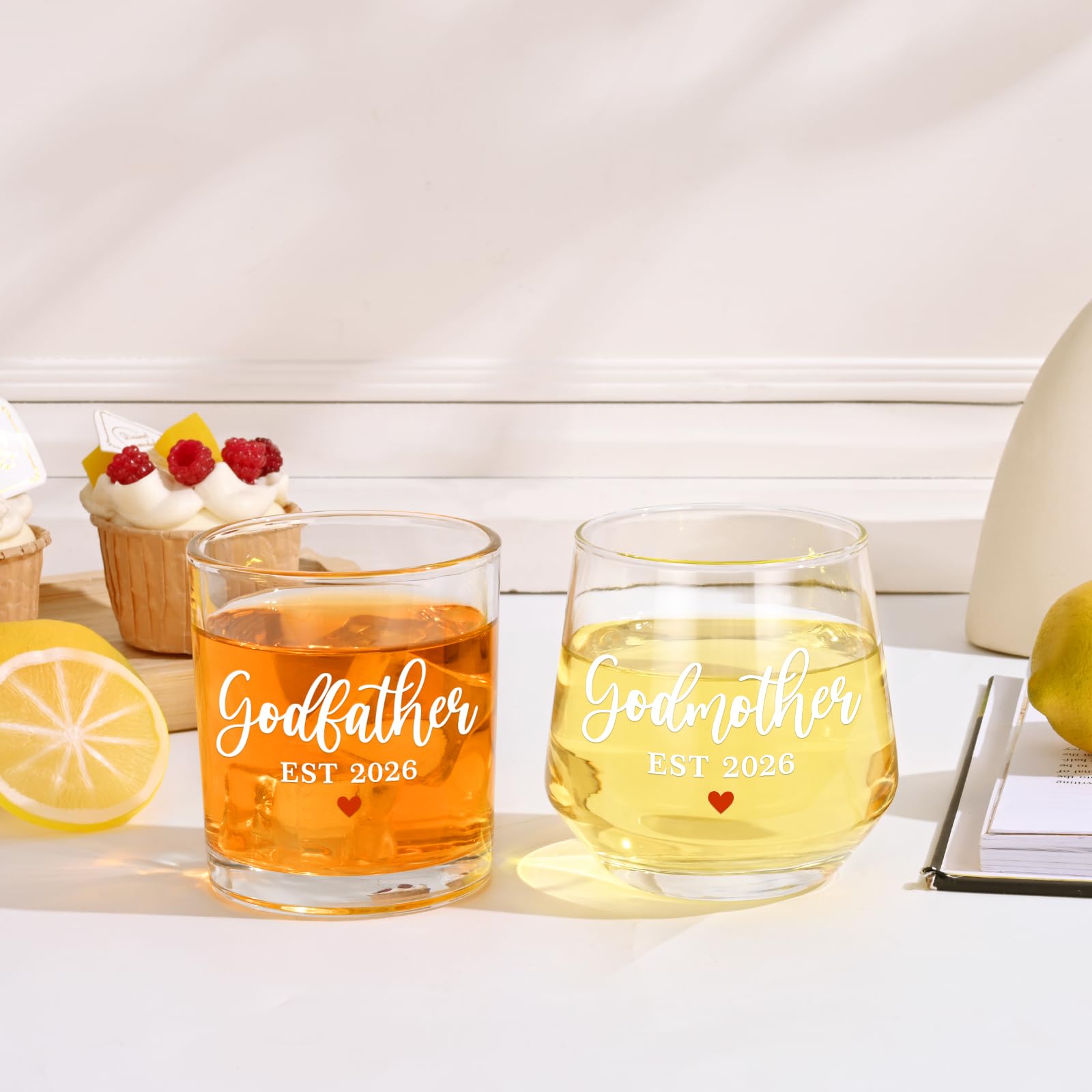 Futtumy Godparents Proposal Gift, Godfather Godmother EST 2026 Whiskey Wine Glasses for Birthday Christmas Mothers Day Fathers Day, Godmother Proposal Gift, Baptism Gifts for Godparents from Godchild