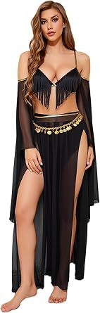 Agoky Womens Sexy Belly Dance Costumes Arabian India Dance Set for Halloween Carnivals Dancewear