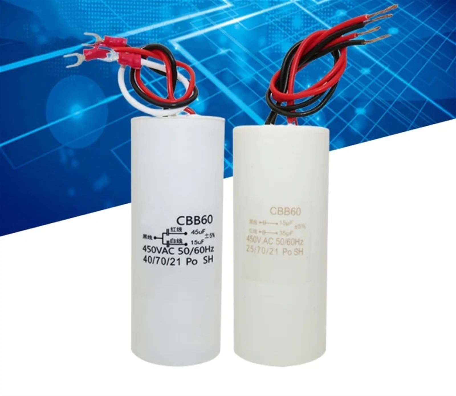 Condensateur de fonctionnement CBB60 450V 16uF, 4 quatre tours avec condensateurs de moteur à