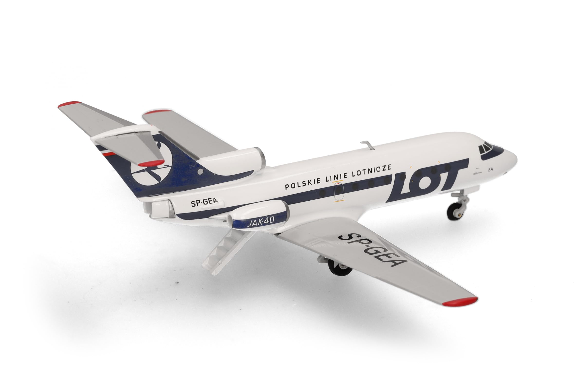 herpa Modellino aereo LOT Polish Airlines Yakovlev Yak-40, miniatura in scala 1:200, pezzo da collezione, modello senza supporto, metallo