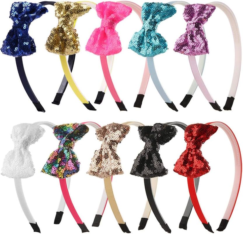 MIKONIKO Shiny Sequence Glitter Bow Hair Band for Baby Girls Hairband Headbands for Kids Teens Toddlers Childrens Hair Accessories Pack of 6 (Color May Vary) (B0D2K8LW13) Amazon Price History, Amazon Price Tracker