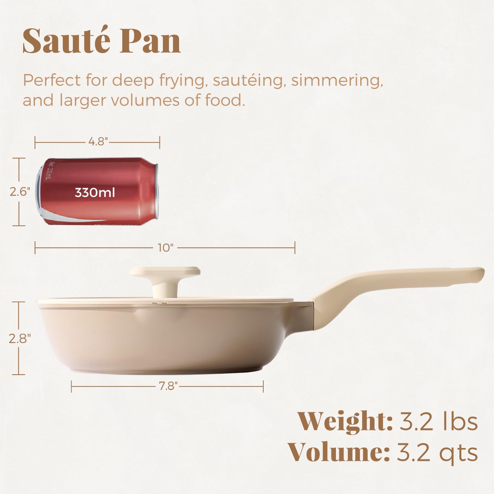 PRICUSIS Antihaftbeschichtete tiefe Bratpfanne mit Glasdeckel, 25,4 cm, 5 x langlebige Antihaft-Schmorpfanne, kratz- und schmutzabweisend, PFOA-frei, induktionsgeeignet, spülmaschinen- und ofenfest