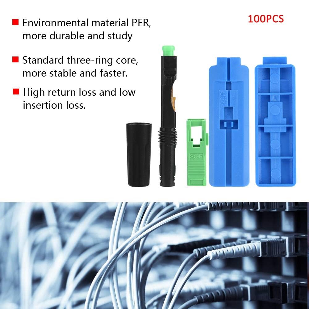 DEWIN Conector Rápido de Fibra SC,100 Piezas Conectores fríos de Fibra óptica rápida SC/APC Conector de Fibra Optica SC para Conexiones de Fibra óptica monomodo y Conexiones de Interfaz FC