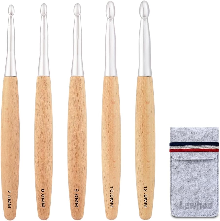 Big Crochet Hooks Set with Beech Wood Handle, Large Crochet