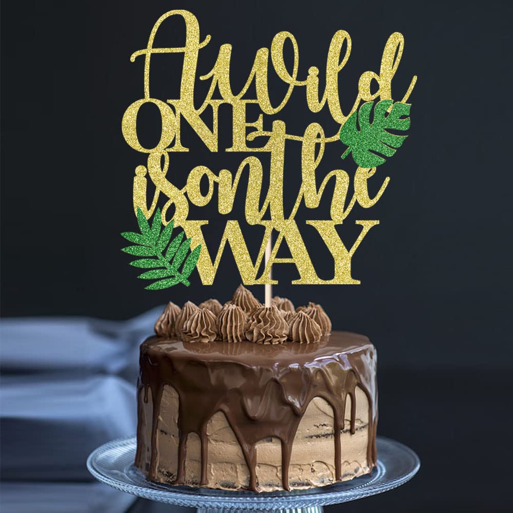 Kuchendekoration „A Wild One Is On The Way“ – Gold-Glitter, Safari-Thema, Mit Holzstab