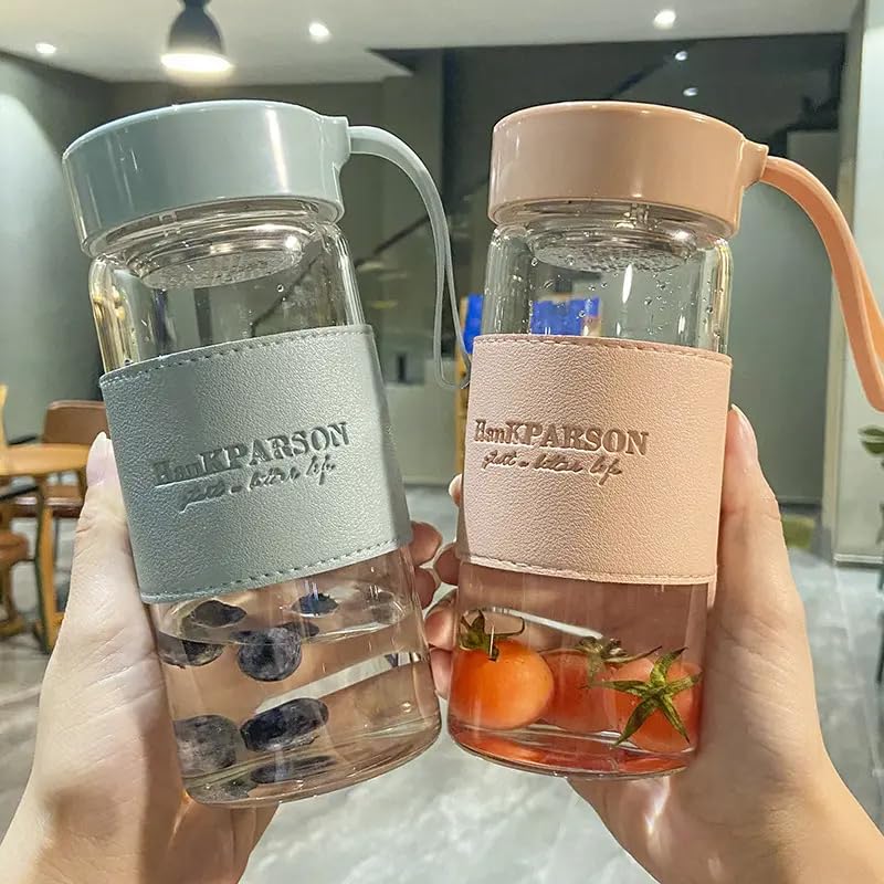 Image of 480ML Japanese Style Kawaii Borosilicate Glass Water Bottle | Leak-Proof Seal Lid, Insulation Sleeve & Stainless Steel Tea Infuser | Portable Bottle for Travel, Office & Gifting