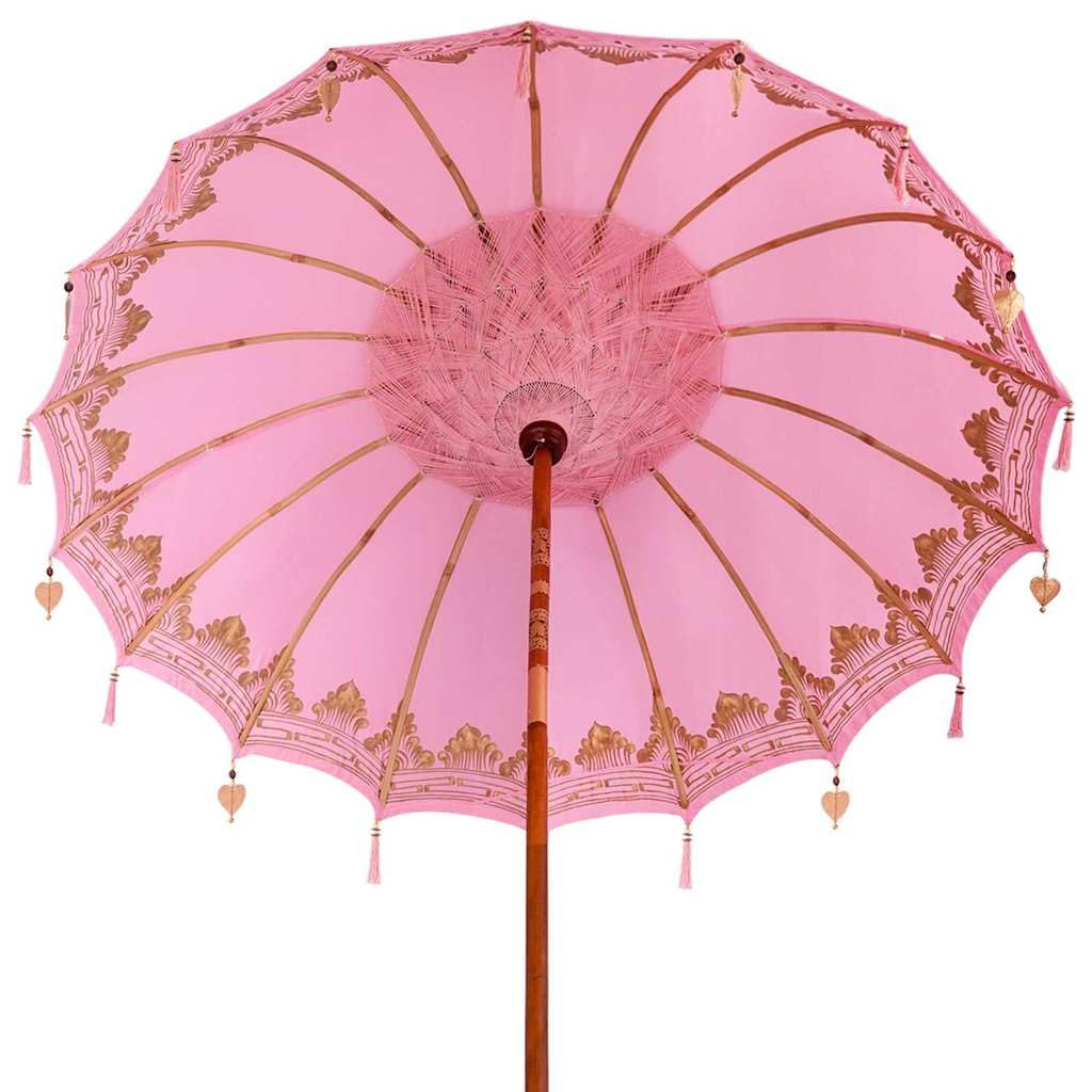 vidaXL Baliński Parasol z Bazą Różowy 215 x 215 x 260 cm, Bali Parasol, Okrągły Parasol Ogrodowy na Zewnątrz, Tropikalny Cień w Różu