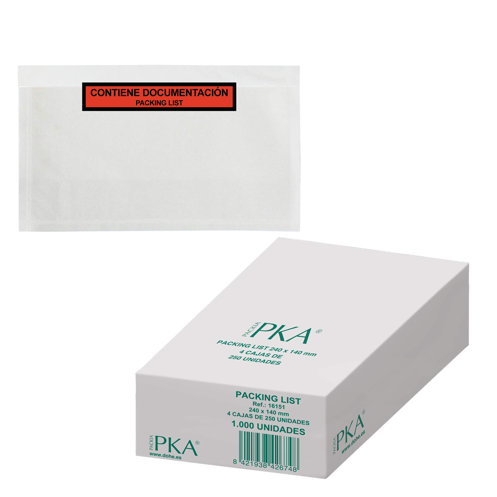 Dohe - 1,000 Units Packing List 240x140 mm, Transparent/Green, 240x180 mm