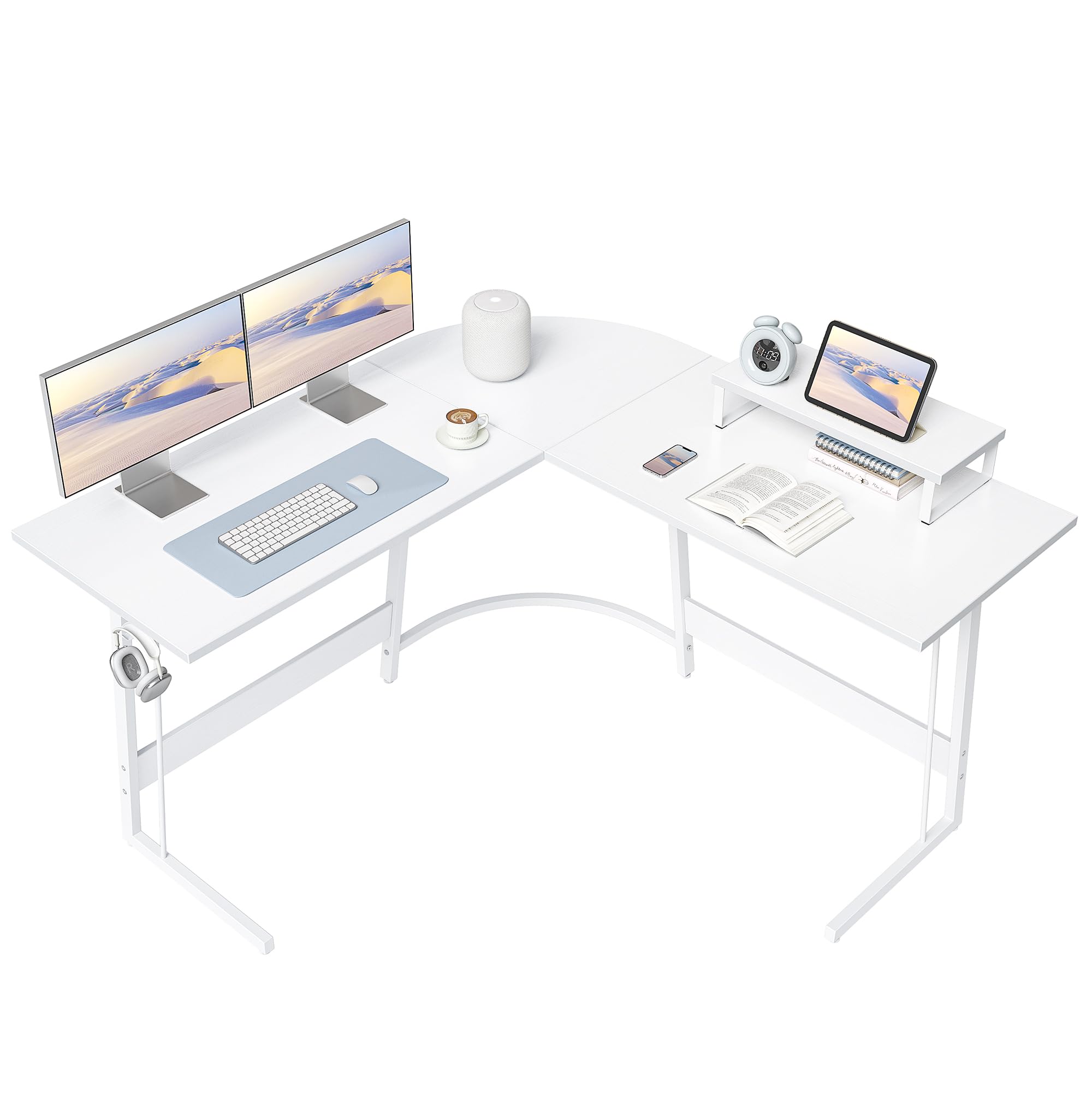 Cubiker L Shaped Gaming Desk Computer Office Desk, 120 cm Corner Table with Large Monitor Stand for Home Office Study Writing Workstation, White