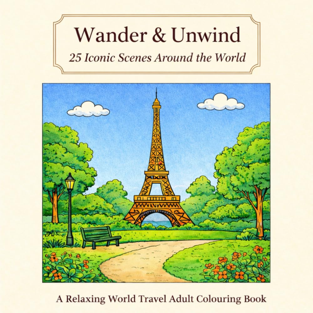 Wander & Unwind: Around the World: 25 Iconic Landmarks and Scenic Views | A Relaxing Adult Coloring Book for Travel Lovers