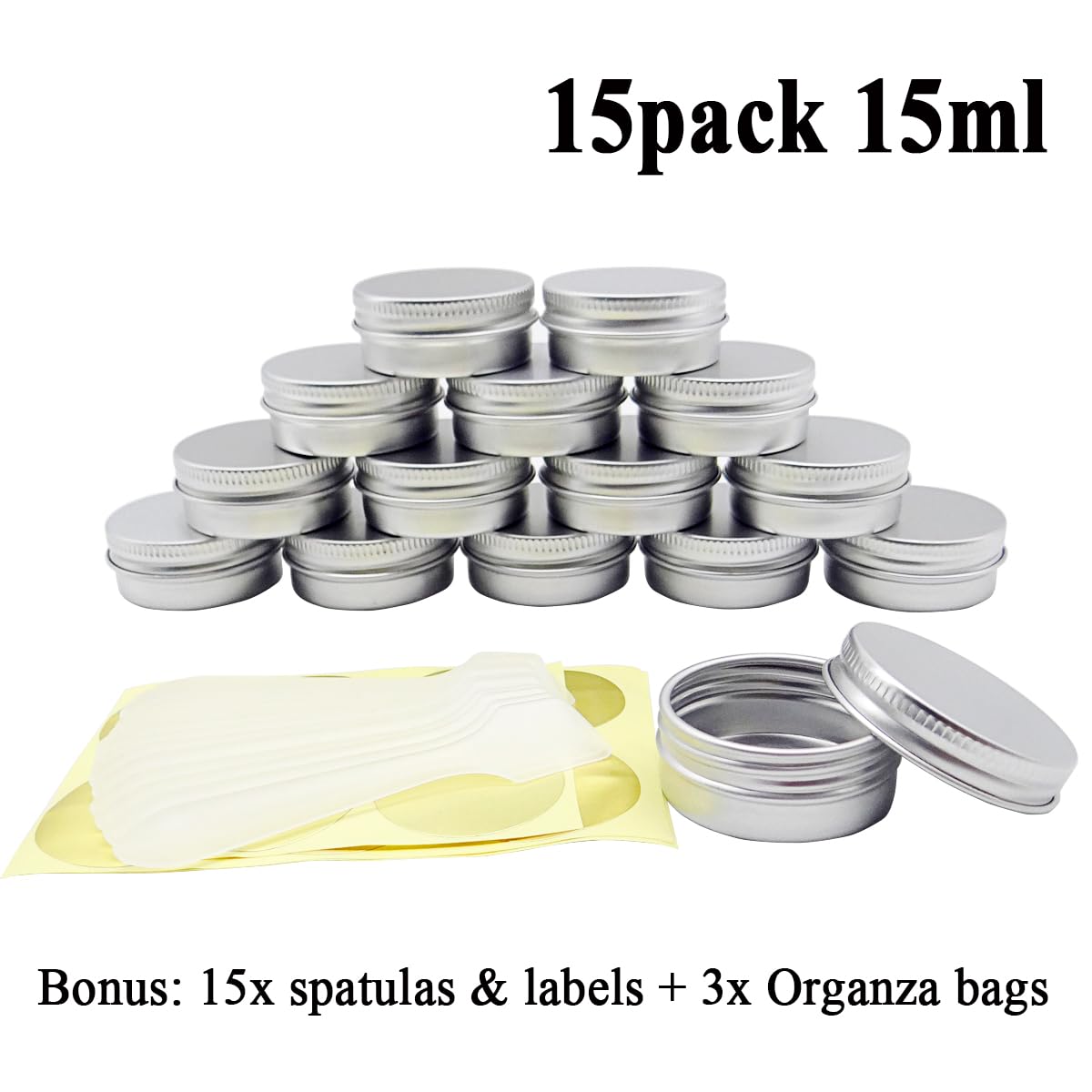 15 barattoli di metallo in alluminio da 15 ml, unguenti, contenitori per lozioni da 15 g, contenitori per cosmetici, balsamo per labbra fai da te, candela, crema per il corpo, tè, contenitori